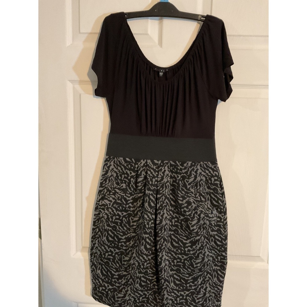 Tiana B Womens Black Grey Animal Print Pocket Dress Short Sleeve Size S
